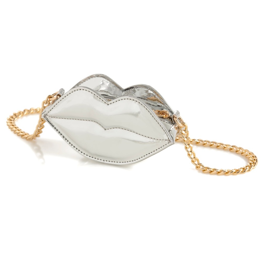 Shiraleah's Kiss Mini Bag in silver metallic with gold chain - NWT